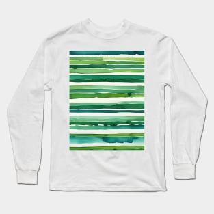 Horizontal green watercolor stripes Long Sleeve T-Shirt